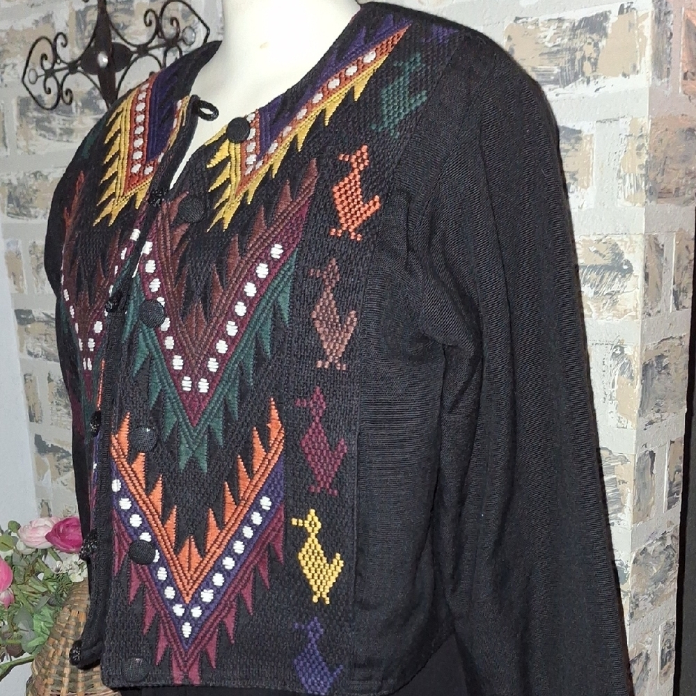 Bohemian Black Jacket With Vibrant Pattern - image 6